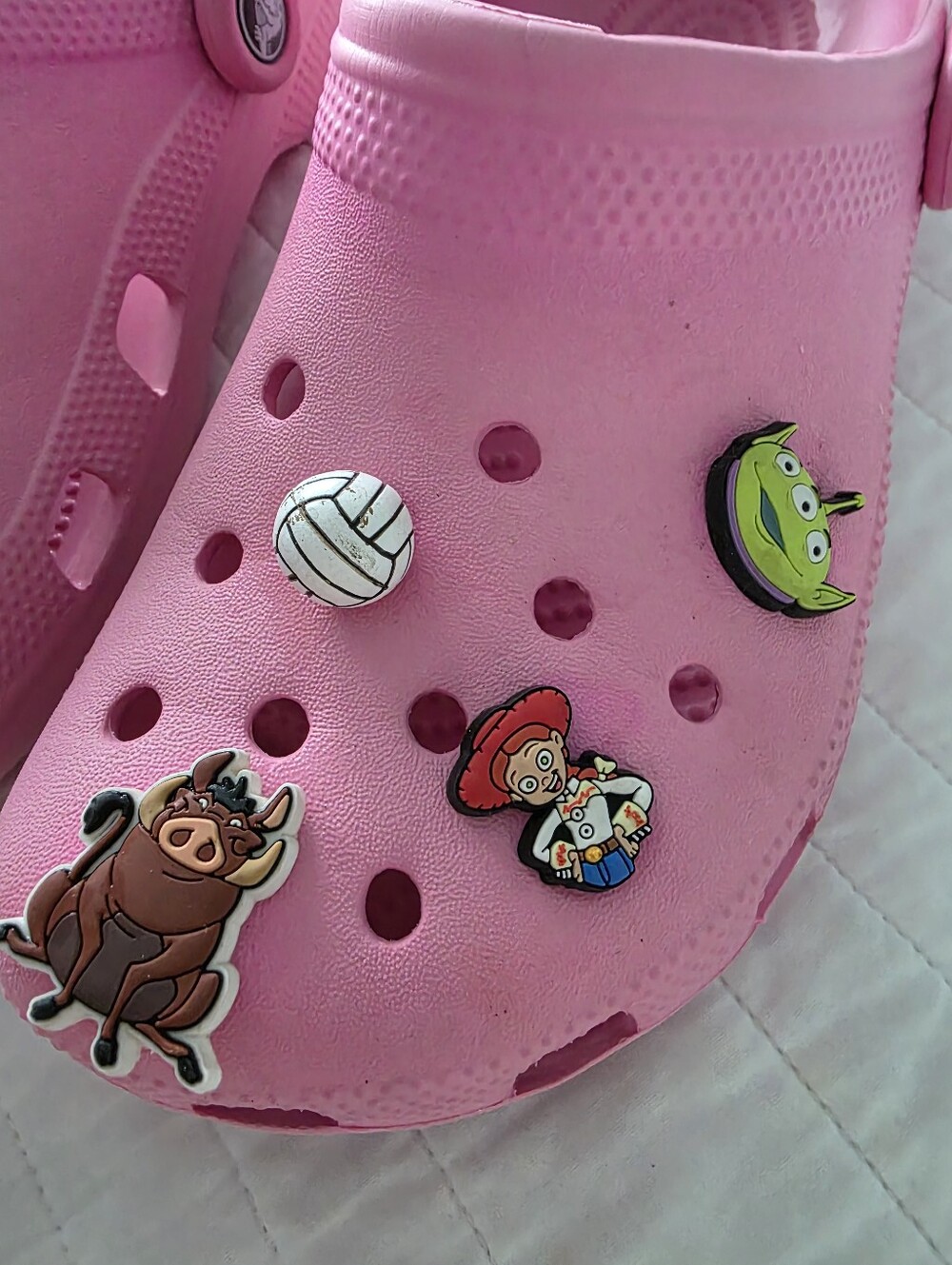 CROCS Woman's Size 8 Pink Clog Sandals with Back Strap and Charms - Picture 5 of 13